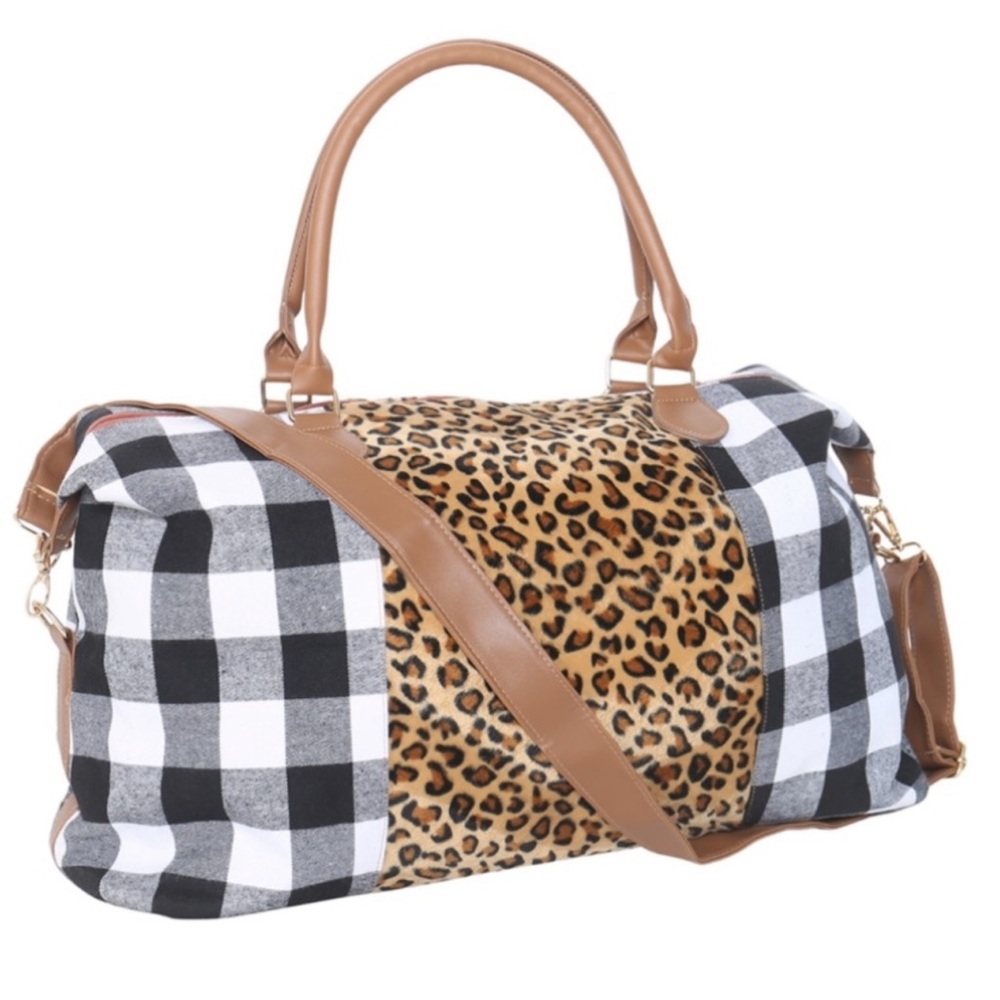 BUFFALO PLAID/ ANIMAL PRINT DUFFEL BAG.